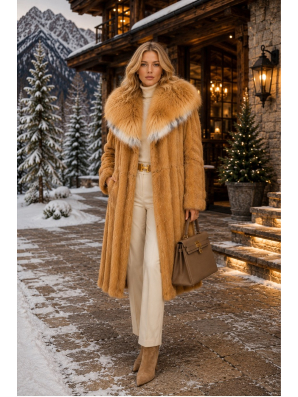Vintage 70s Mink Fur Coat Women M Hurtig Fox Fur Collar Old Money Hollywood Glam